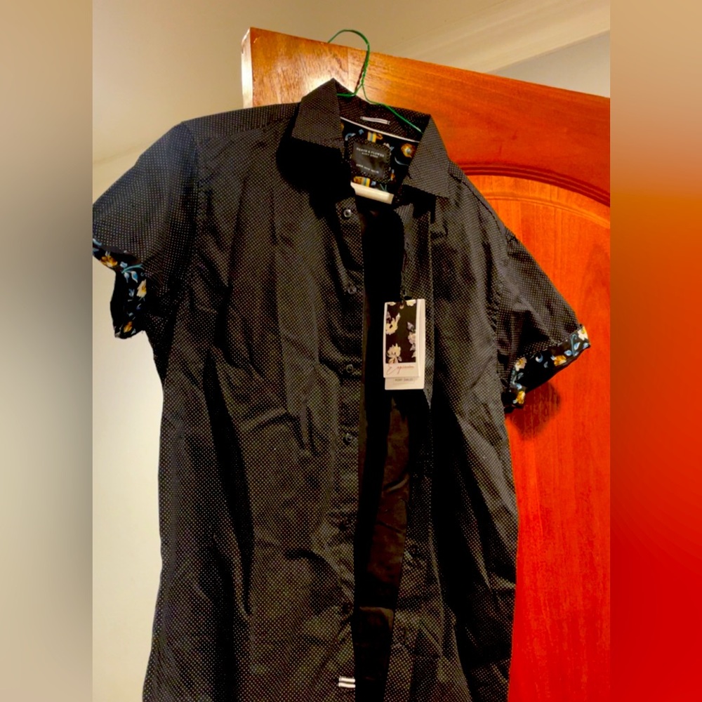 Black Dennim & Flower short sleeve button down.